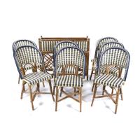 291-MAISON GATTI. SET OF SIX FRENCH CHAIRS AND PLANTER, MID 20TH CENTURY.