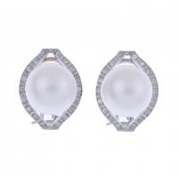 145-WHITE GOLD, DIAMONDS AND PEARLS EARRINGS.