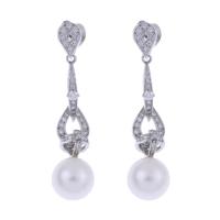 148-WHITE GOLD, DIAMONDS AND PEARL LONG EARRINGS.
