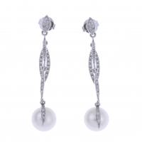151-WHITE GOLD LONG EARRINGS WITH DIAMONDS AND PEARL.