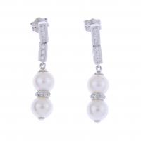 162-WHITE GOLD LONG EARRINGS WITH PEARLS AND DIAMONDS.