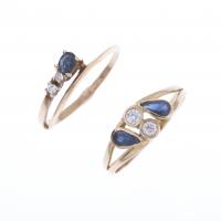 53-TWO RINGS IN YELLOW GOLD WITH SAPPHIRES AND DIAMONDS.