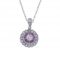 112-CHAIN WITH PENDANT IN PLATINUM, DIAMONDS AND RUBIES.
