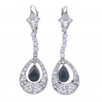 182-PLATINUM LONG EARRINGS, WITH SAPPHIRE AND DIAMONDS.