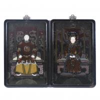 226-20TH CENTURY CHINESE SCHOOL PAIR OF ENTHRONED EMPERORS.