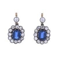 163-TWO-TONE GOLD EARRINGS WITH SAPPHIRES AND DIAMONDS.