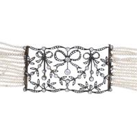 202-BELLE ÉPOQUE CHOKER NECKLACE WITH DIAMONDS AND PEARLS.