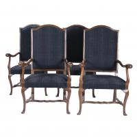 525-SET OF FOUR ENGLISH LARGE ARMCHAIRS WITH ARMRESTS, QUEEN ANNE STYLE, 20TH CENTURY.