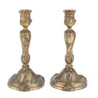 13-PAIR OF FRENCH GILT SILVER CANDLESTICKS, LOUIS XV STYLE, 19TH CENTURY.