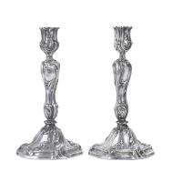 4-PAIR OF LOUIS XV STYLE SILVER CANDLESTICKS, PROBABLY FROM BARCELONA, 18TH CENTURY.