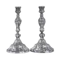 7-PAIR OF LOUIS XV STYLE SILVER CANDLESTICKS, PROBABLY FROM BARCELONA, 18TH CENTURY.