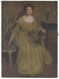 626-FRENCH SCHOOL, LATE 19TH-EARLY 20TH CENTURY. "LADY IN A GREEN INTERIOR".