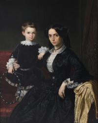 638-JUAN "LUIS" BROCHETON Y MUGURUZA (1826-1863). "PORTRAIT OF A LADY WITH HER SON".