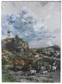 555-RICARD ARENYS GALDON (1914-1977). "LANDSCAPE WITH LIVESTOCK".