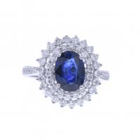 67-DIAMONDS AND SAPPHIRE ROSETTE RING.