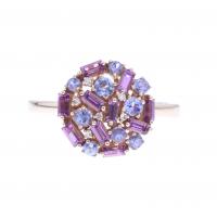 30-AMETHYSTS AND TOPAZES ROSETTE RING.