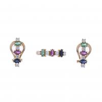 169-SET OF EARRINGS AND RING WITH SAPPHIRES, EMERALDS, RUBIES AND DIAMONDS.