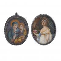 89-19TH-20TH CENTURY SPANISH SCHOOL. "MADONNA WITH CHILD" AND "LADY".