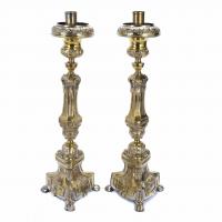 69-PAIR OF SPANISH TABLE TORCH HOLDERS, MID 20TH CENTURY.