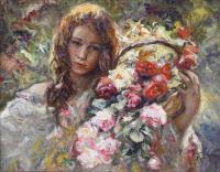 506-JOSÉ ROYO (1941).  "GIRL WITH A BASKET OF FLOWERS".