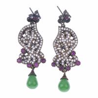 23698-PENDIENTES FANTASÍA CON CIRCONITAS Y PIEDRA NATURAL.