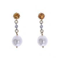 28-LONG EARRINGS WITH TOPAZES, DIAMONDS AND PEARL.