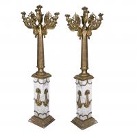 81-AFTER MODELS BY PIERRE-PHILIPPE THOMIRE (1751–1843). PAIR OF LARGE EMPIRE-STYLE CANDELABRA, FIRST HALF OF THE 20TH CENTURY.