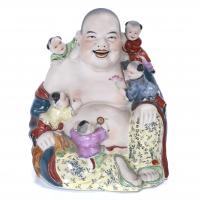 55-CHINESE SCHOOL, REPUBLIC PERIOD (1912-1949). "HOTEI" OR HAPPINESS BUDDHA WITH FIVE CHILDREN.