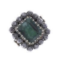 66-ROSETTE RING WITH EMERALD, 19TH CENTURY.