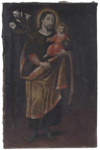 584-SPANISH OR COLONIAL SCHOOL, 18TH-19TH CENTURY. "SAINT JOSEPH AND THE CHILD".