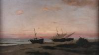 658-CATALAN SCHOOL, LATE 19TH-EARLY 20TH CENTURY. "BOATS ON THE BEACH".