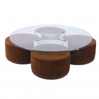 308-COFFEE TABLE AND SET OF FOUR POUFS, MID 20TH CENTURY.