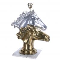 281-TABLE LAMP WITH A DOUBLE HORSE BUST, MID 20TH CENTURY.