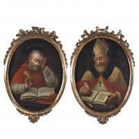 588-18TH OR 19TH CENTURY SPANISH SCHOOL. "ST. JEROME AND ST. AUGUSTINE".