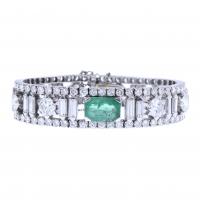 146-SPECTACULAR ART DECO STYLE BRACELET WITH DIAMONDS AND EMERALD.