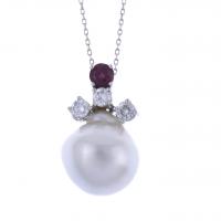 119-PENDANT WITH BAROQUE PEARL, DIAMONDS AND RUBY.