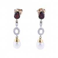 172-LONG EARRINGS WITH DIAMONDS, GARNETS AND PEARLS.