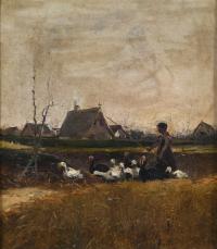 635-ATTRIBUTED TO JOSÉ NAVARRO LLORENS (1867-1923). "SHEPHERDESS WITH GEESE".