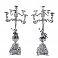 18-PAIR OF LARGE ELIZABETHAN-ALPHONSINE SILVER CANDELABRA, 1860-1880