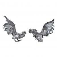 2-TWO SPANISH SILVER ROOSTERS, MID 20TH CENTURY.