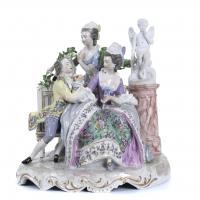 212-"GALLANT SCENE IN THE GARDEN", FRENCH FIGURAL GROUP FROM PARIS, MEISSEN STYLE, EARLY DECADES 20TH CENTURY.