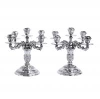 11-PAIR OF SPANISH CANDELABRA IN SILVER, MID 20TH CENTURY.