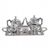 12-SPANISH SILVER COFFEE AND TEA SET, MID 20TH CENTURY.