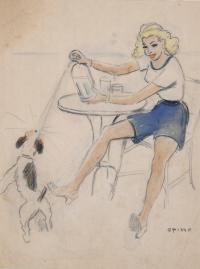 587-RICARD OPISSO (1880-1966). "GIRL, DOG AND SIPHON".