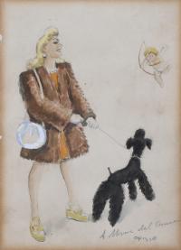 578-RICARD OPISSO (1880-1966). "GIRL, DOG AND CUPID".