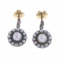 168-LONG ROSETTE EARRINGS WITH DIAMONDS AND PEARLS.