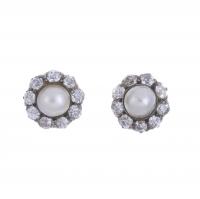 167-ANTIQUE DIAMONDS AND PEARLS ROSETTE EARRINGS.