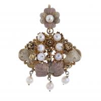 273-FLORAL PENDANT BROOCH WITH PEARLS.