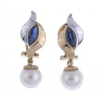149-LONG EARRINGS WITH PEARL AND SAPPHIRES.