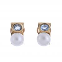143-YOU AND ME EARRINGS WITH PEARL AND BLUE TOPAZ.